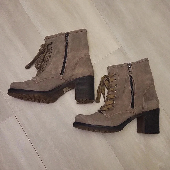 MTNG Suede Grey Double Zip Lace Up Chunky Heel Boots Womens‎ Size 37 - Picture 1 of 11